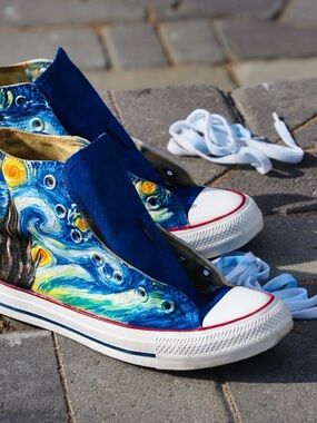 Custom Hand-Painted "Starry Night" Converse High Tops